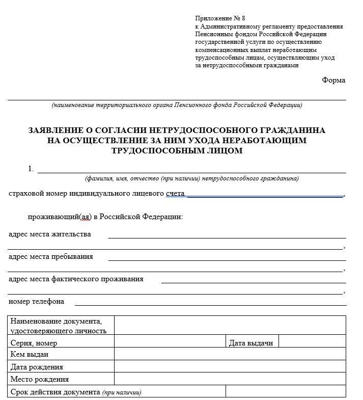 Документы для оформления по уходу за инвалидом